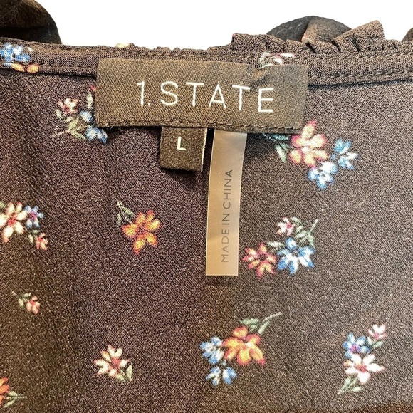 1.State Floral Print Puff Sleeve Shirt Black Large New - Picture 4 of 7